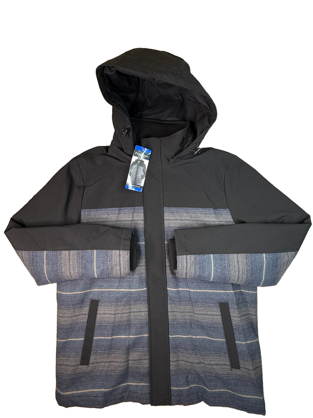NEW Pendleton Men's L Hooded Softshell Wool Blend Zip Jacket Black Striped Aztec